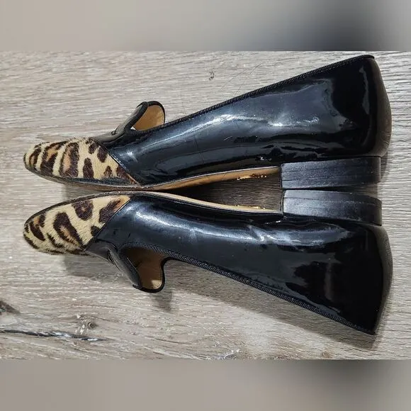 CHARLOTTE OLYMPIA Bisoux Leopard Print Fur &amp; Patent Leather Flats 35 EU