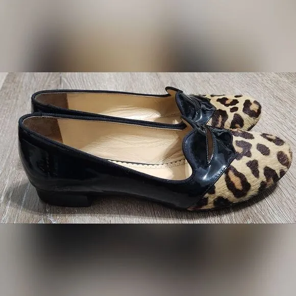 CHARLOTTE OLYMPIA Bisoux Leopard Print Fur &amp; Patent Leather Flats 35 EU