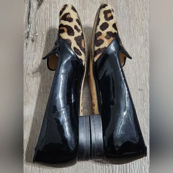 CHARLOTTE OLYMPIA Bisoux Leopard Print Fur &amp; Patent Leather Flats 35 EU