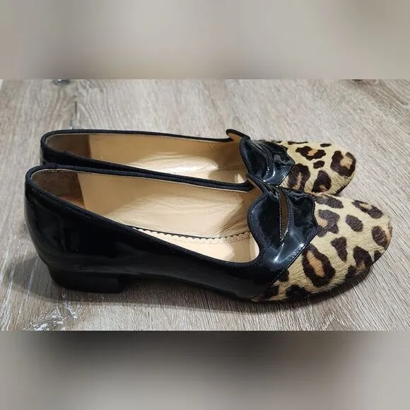 CHARLOTTE OLYMPIA Bisoux Leopard Print Fur &amp; Patent Leather Flats 35 EU