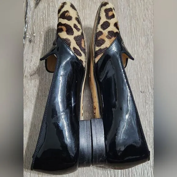 CHARLOTTE OLYMPIA Bisoux Leopard Print Fur &amp; Patent Leather Flats 35 EU