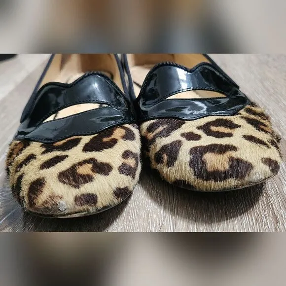CHARLOTTE OLYMPIA Bisoux Leopard Print Fur &amp; Patent Leather Flats 35 EU