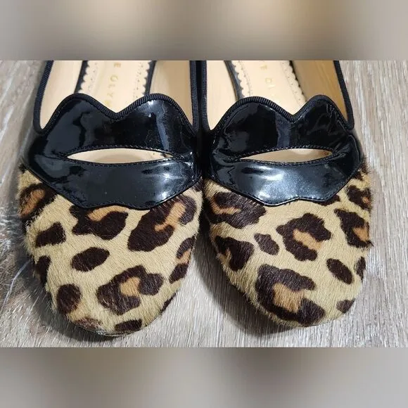 CHARLOTTE OLYMPIA Bisoux Leopard Print Fur &amp; Patent Leather Flats 35 EU