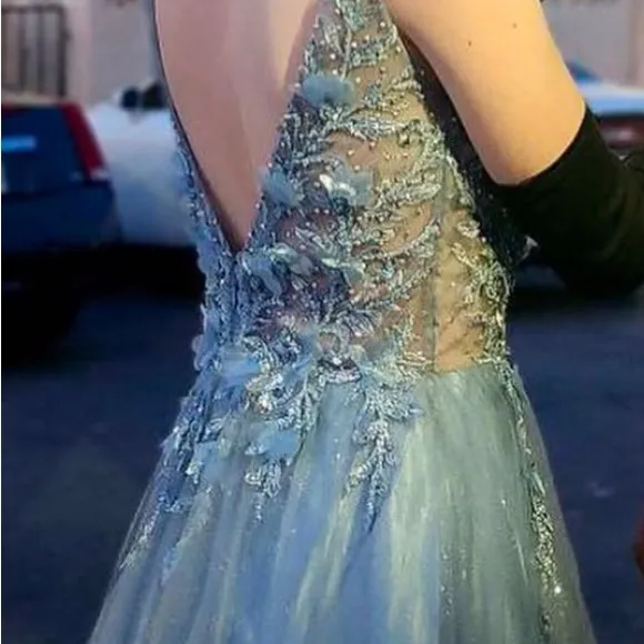 Chic Blue Embellished Dress Prom