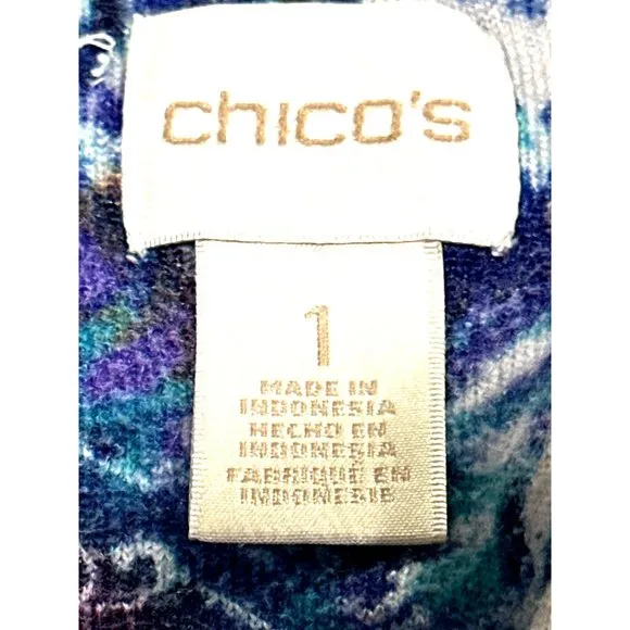 Chicos Long Sleeve Top Multicolored Paisley Print Blouse Boho Chic Size 1