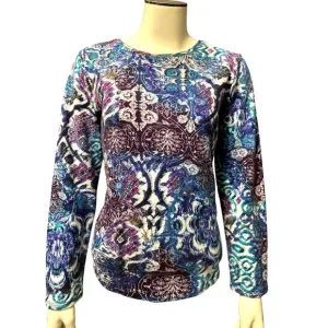 Chicos Long Sleeve Top Multicolored Paisley Print Blouse Boho Chic Size 1