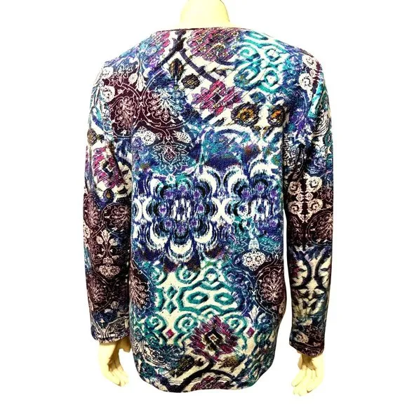 Chicos Long Sleeve Top Multicolored Paisley Print Blouse Boho Chic Size 1