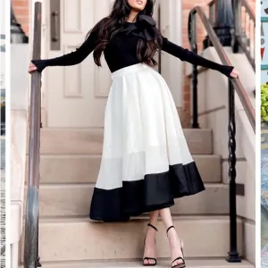 CHICWISH Swing in the Breeze Cream Black Colorblock Full Circle Skirt NWT