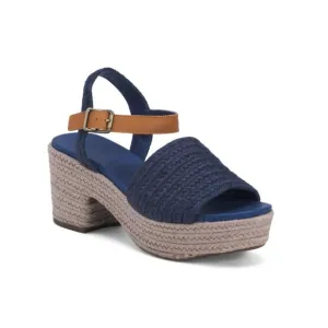 CHOCOLAT BLU Navy Gema Leather Peep Toe Heeled Sandals