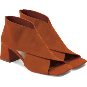 Chunky Heel Open Toe Booties Suede Side Cut-Out Ankle Boots Square Peep Toe 2 “