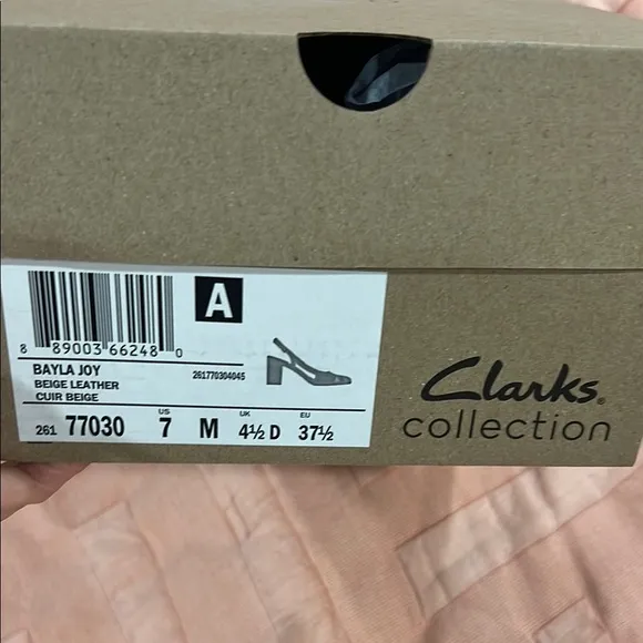 Clark’s Bayla Joy Beige Leather Block Slingback Heel