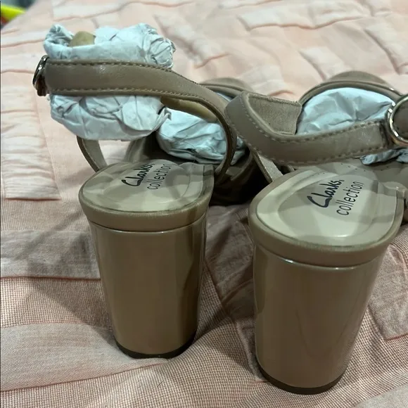 Clark’s Bayla Joy Beige Leather Block Slingback Heel