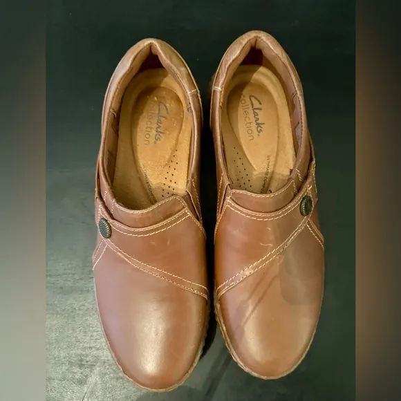 Clarks Collection Caroline Pearl Women's Brown Leather Slip-On Loafer Size 7.5