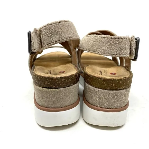 Clarks Lizby Cross Platform Sandals Sand Suede