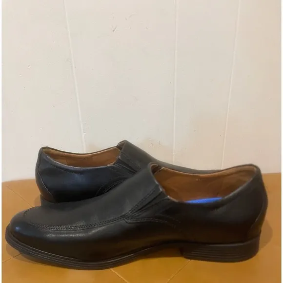 Clarks Mens Whiddon Step Black Leather Slip On Loafers Shoes Comfort Sz 10 Wide