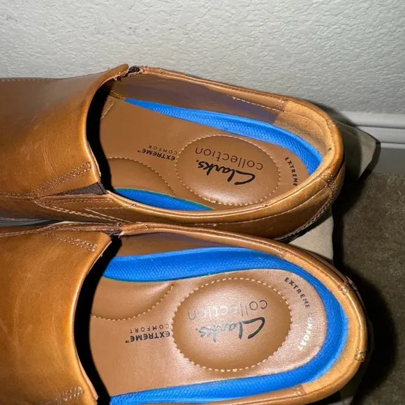 CLARKS Men’s Whiddon Step Dark TanLeather Slip-on Loafer 9.5M