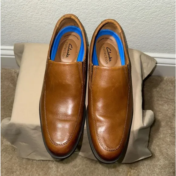CLARKS Men’s Whiddon Step Dark TanLeather Slip-on Loafer 9.5M
