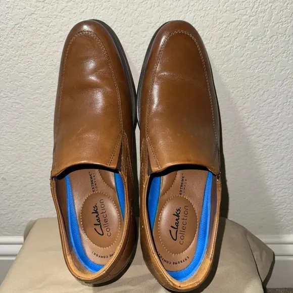 CLARKS Men’s Whiddon Step Dark TanLeather Slip-on Loafer 9.5M