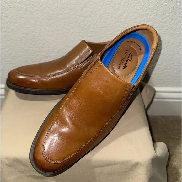 CLARKS Men’s Whiddon Step Dark TanLeather Slip-on Loafer 9.5M