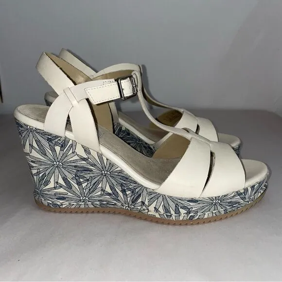 Clarks Narrative Adesha River Leather T Bar Wedge Sandals NWOT Womens Size 9.5