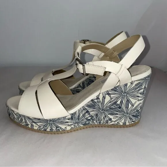 Clarks Narrative Adesha River Leather T Bar Wedge Sandals NWOT Womens Size 9.5