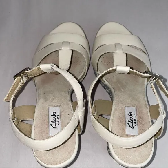 Clarks Narrative Adesha River Leather T Bar Wedge Sandals NWOT Womens Size 9.5