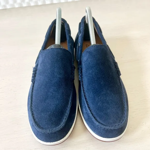 Clark’s Navy Blue Suede Loafers Morven Sun Men's Boat Shoes Size 7.5