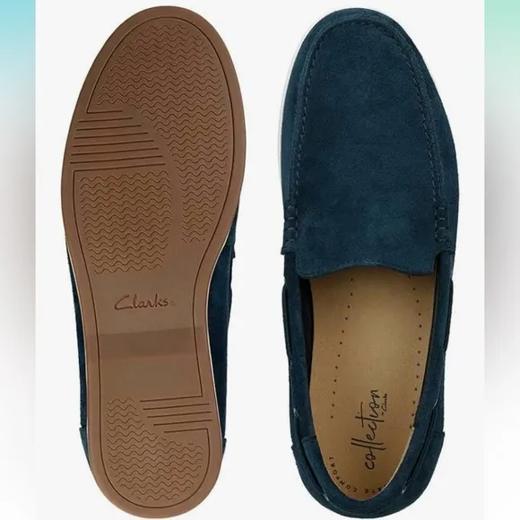 Clark’s Navy Blue Suede Loafers Morven Sun Men's Boat Shoes Size 7.5