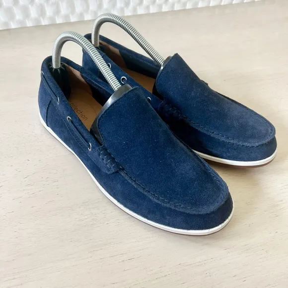 Clark’s Navy Blue Suede Loafers Morven Sun Men's Boat Shoes Size 7.5