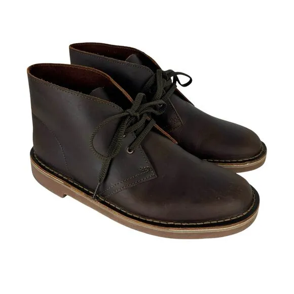 Clarks NEW Bushacre 3 Dark Brown Leather Lace Up Classic Chukka Boots