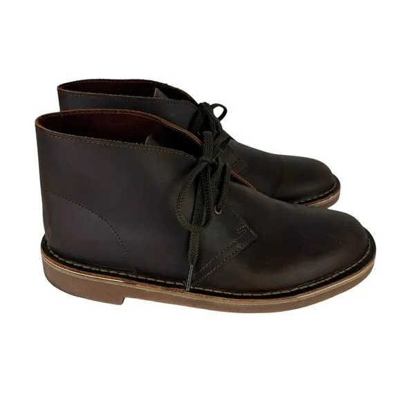 Clarks NEW Bushacre 3 Dark Brown Leather Lace Up Classic Chukka Boots