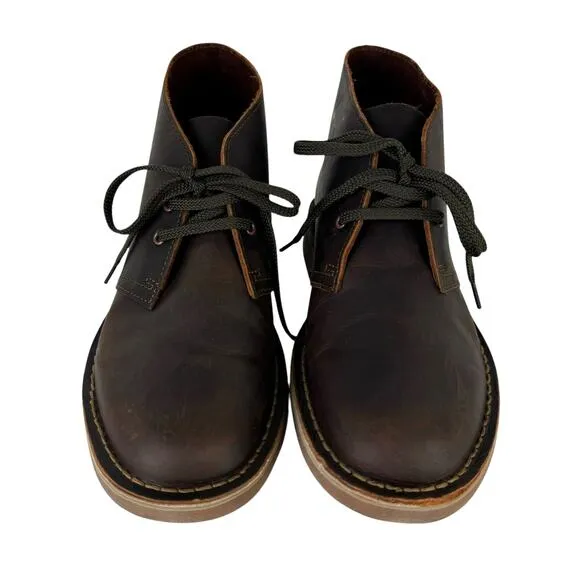 Clarks NEW Bushacre 3 Dark Brown Leather Lace Up Classic Chukka Boots