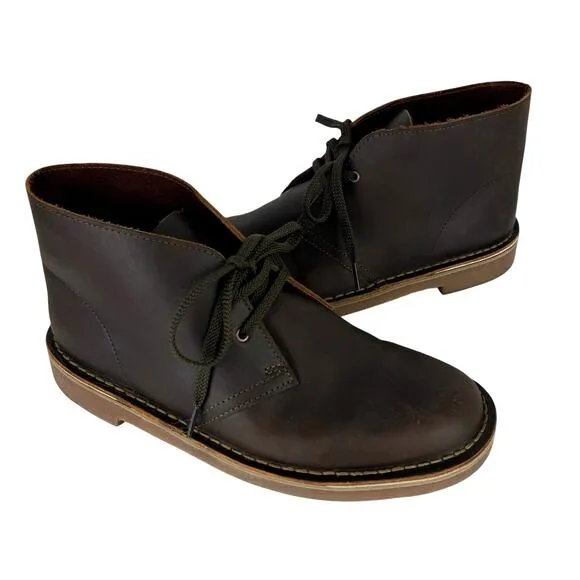 Clarks NEW Bushacre 3 Dark Brown Leather Lace Up Classic Chukka Boots