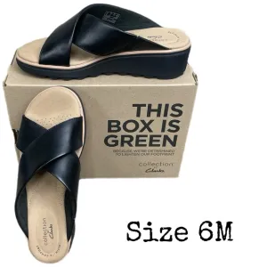 Clarks Womens Jillian Gem Faux Leather Slip On Wedge Sandals  size 6M