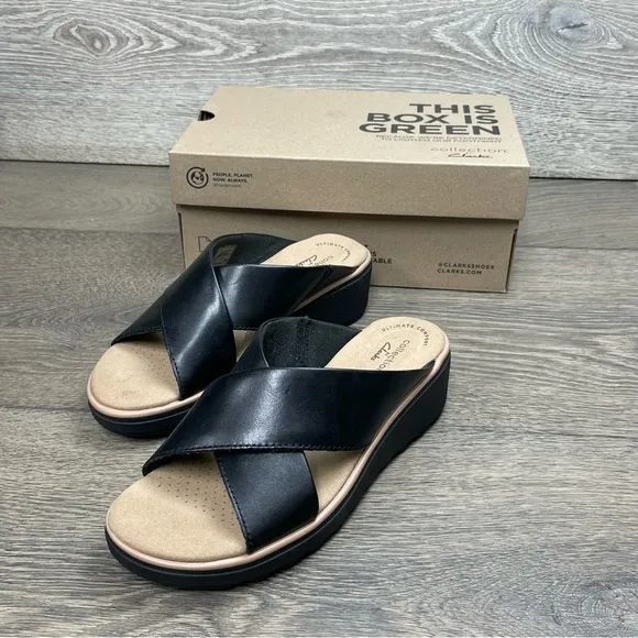 Clarks Womens Jillian Gem Faux Leather Slip On Wedge Sandals  size 6M