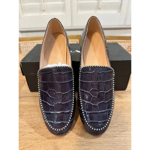 Coach Harper Beadchain Loafers Crocodile Embossed Leather Upper Ink Size 7 NIB