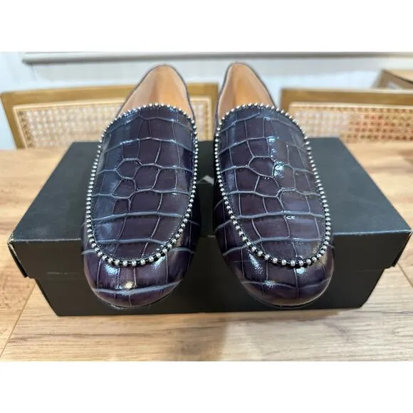 Coach Harper Beadchain Loafers Crocodile Embossed Leather Upper Ink Size 7 NIB