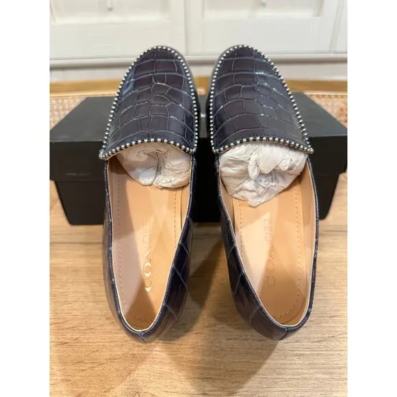 Coach Harper Beadchain Loafers Crocodile Embossed Leather Upper Ink Size 7 NIB