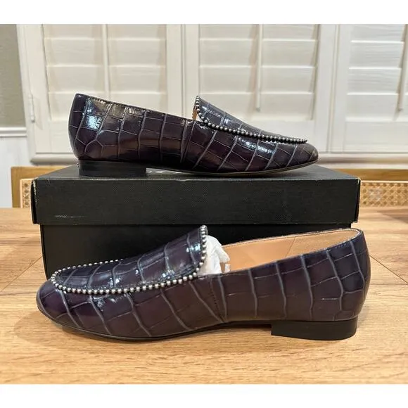 Coach Harper Beadchain Loafers Crocodile Embossed Leather Upper Ink Size 7 NIB