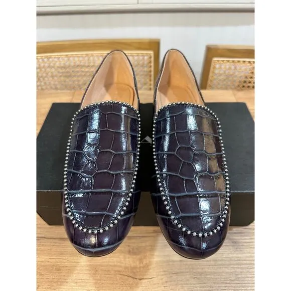 Coach Harper Beadchain Loafers Crocodile Embossed Leather Upper Ink Size 7 NIB