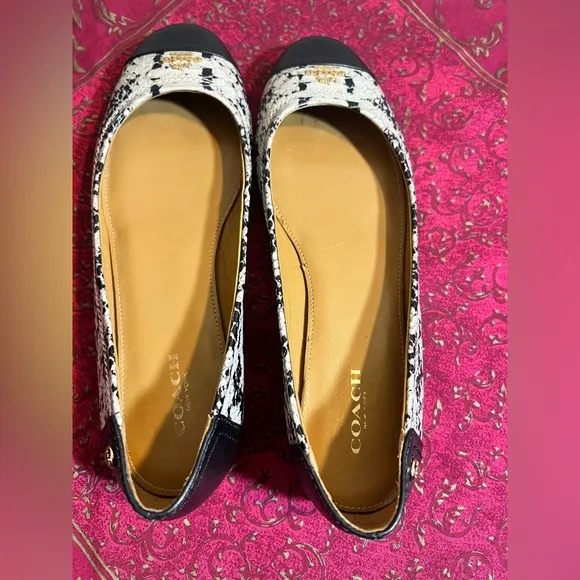 COACH skin flats, EUC, black, grey w gold tone hardware. 7M very minimal wear.