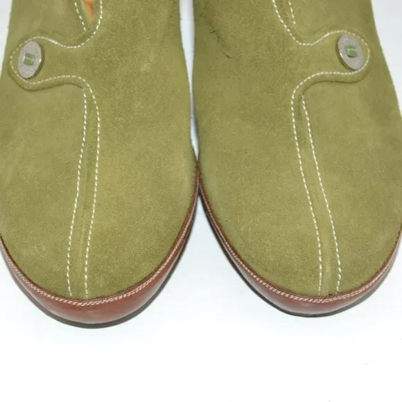 Cole Haan Avocado Green Soft Genuine Suede Leather Slides Mules Heels Booties 7