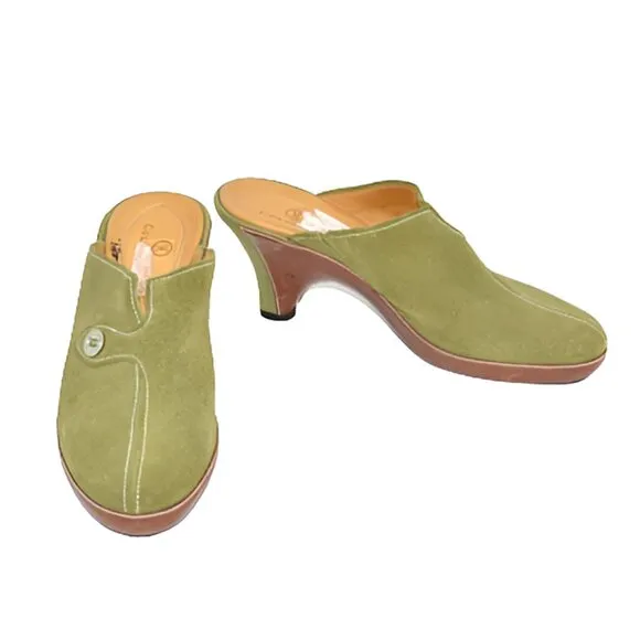 Cole Haan Avocado Green Soft Genuine Suede Leather Slides Mules Heels Booties 7