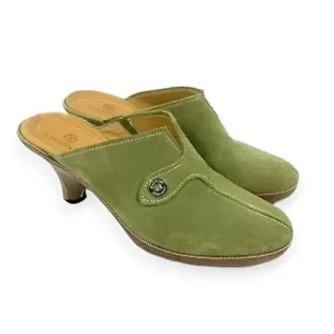 Cole Haan Avocado Green Soft Genuine Suede Leather Slides Mules Heels Booties 7