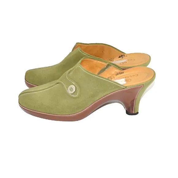 Cole Haan Avocado Green Soft Genuine Suede Leather Slides Mules Heels Booties 7