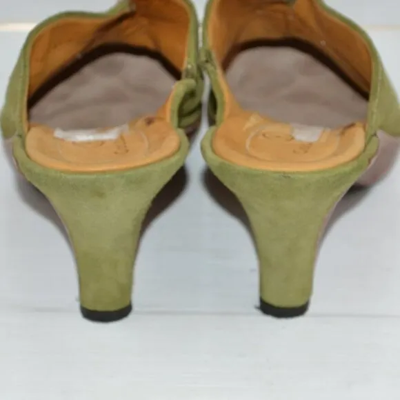 Cole Haan Avocado Green Soft Genuine Suede Leather Slides Mules Heels Booties 7