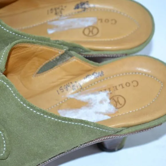 Cole Haan Avocado Green Soft Genuine Suede Leather Slides Mules Heels Booties 7