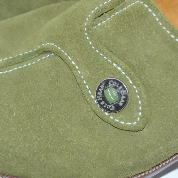 Cole Haan Avocado Green Soft Genuine Suede Leather Slides Mules Heels Booties 7