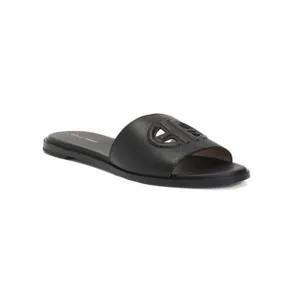 COLE HAAN Black Leather Flynn Logo Slide Sandals