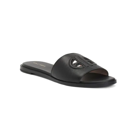 COLE HAAN Black Leather Flynn Logo Slide Sandals
